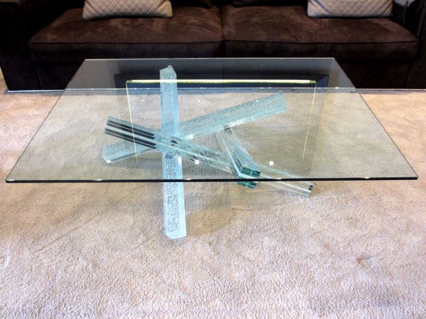 Crackled glass coffee table
